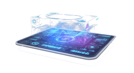 Futuristic holographic interface displaying complex data