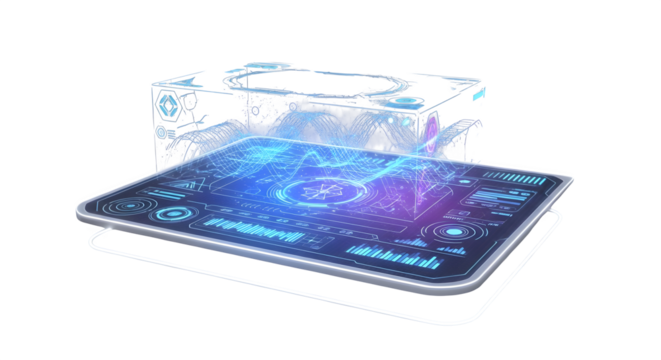 Futuristic holographic interface displaying complex data
