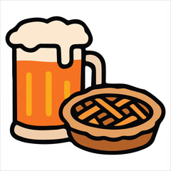 Beer Mug and Pie Thanksgiving Celebration Food Illustration