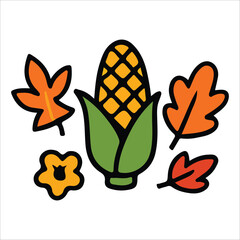 Corn with Leaves Thanksgiving Harvest Illustration