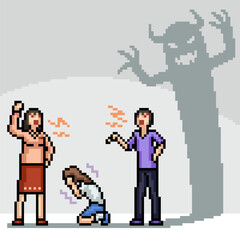 pixel art of evil abusive parent