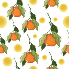 Seamless pattern of tangerine on a clear background