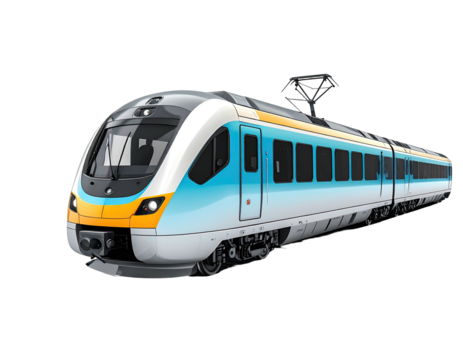 A modern high-speed train featuring a light blue, yellow, and white design