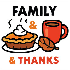 Family Thanksgiving Dinner with Coffee and Pie Illustration
