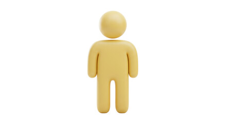 Yellow 3D human figure PNG isolated on transparent background, simple person icon for design and user interface