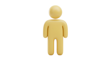 Yellow 3D human figure PNG isolated on transparent background, simple person icon for design and user interface