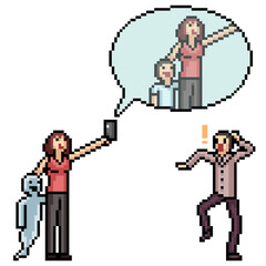 pixel art of mother and dead child selfie