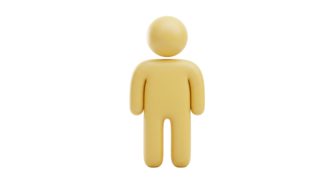 Yellow 3D human figure PNG isolated on transparent background, simple person icon for design and user interface