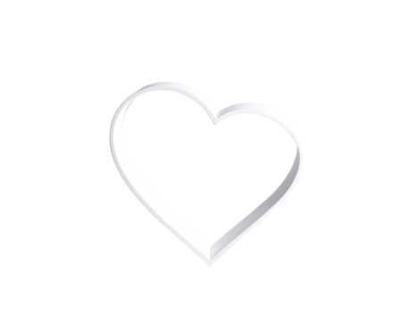 White heart outline with a slight inner shadow against a stark black background