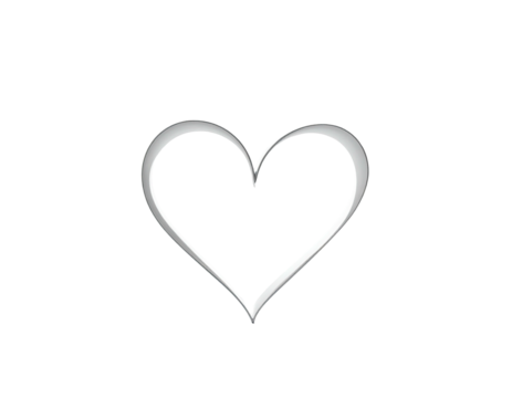 A silver, outlined heart floats against a black background. Simple, elegant shape