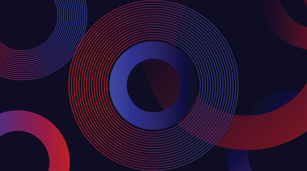 Abstract blue  glowing geometric lines on dark blue background. Modern shiny blue circle lines pattern. Futuristic technology concept.