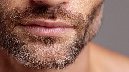 Obraz premium Intimate detail of a mature man's mouth and beard showcasing natural aging with dignity and a touch of rugged charm for grooming or lifestyle content