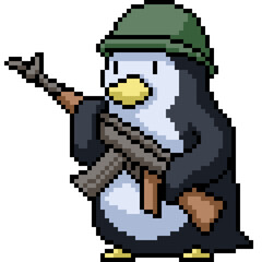pixel art of penguin hold gun war