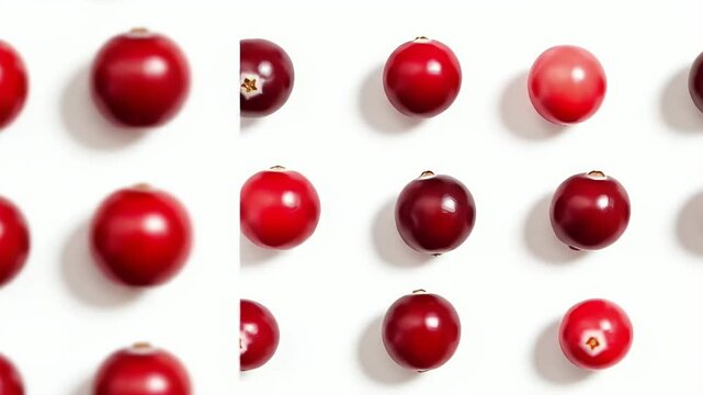 Fresh Red Cranberries Arranged in a Pattern on a White Background.
