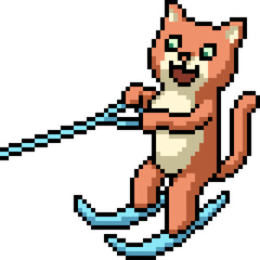 pixel art of cat play surf ski