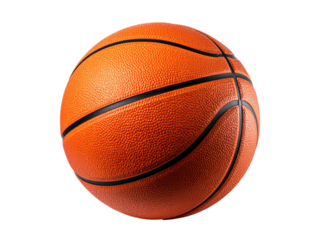 Isolated basketball floats with classic orange color and textured surface