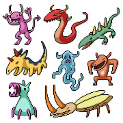 pixel art of various fantasy scary monster
