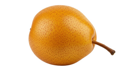 Golden russet bosc pear isolated on transparent background, ripe fruit with brown stem for healthy eating and gourmet food