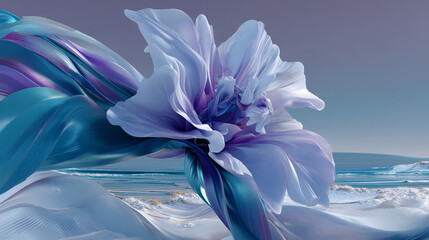 A futuristic digital art piece featuring an abstract flower.
