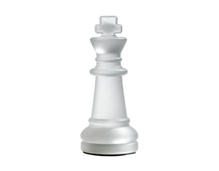 A translucent white chess king piece on a black background