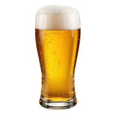 Frosted Pint Glass of Golden Beer with Foam Head PNG Isolated on Transparent Background


