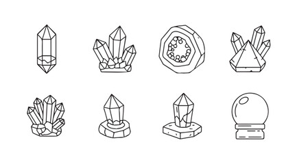 Vector art of crystals line art set