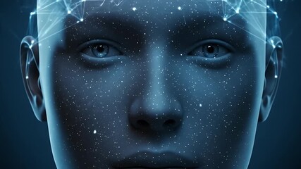 Futuristic AI Human Face with Digital Network Connections. - Powered by Adobe