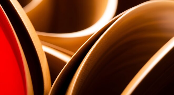 Illustration of abstract closeup of curved metallic shapes with red accents and glowing white lines, dynamic composition