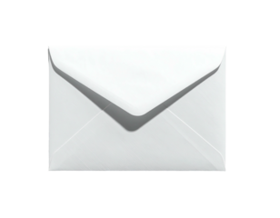 Close-up of a white envelope, its angled flap casting a shadow