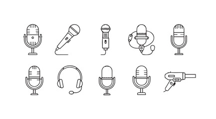 Vector art of microphone line icons