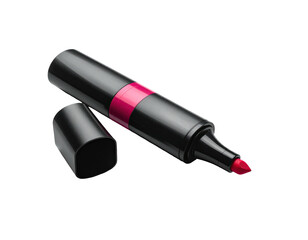 A vibrant, open highlighter angled against a black background, cap beside