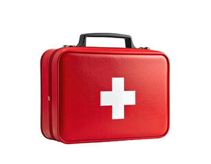 Obraz premium A red rectangular case with a white cross, isolated on a black background