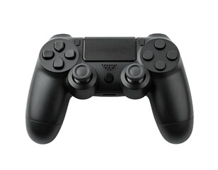A matte black game controller with thumb sticks, buttons, and triggers on black background