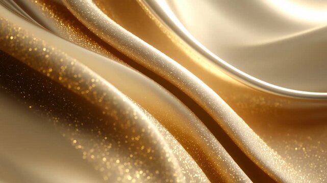 Elegant champagne gold gradient background with smooth silky fabric waves and subtle sparkling shimmer, luxury seamless loop design