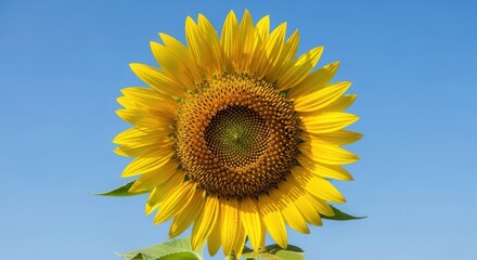 Fototapeta premium Vibrant sunflower blooming under a clear blue summer sky in full sun