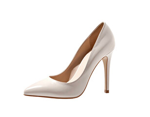 Isolated view of a single, sleek ivory-colored pointed-toe high heel shoe