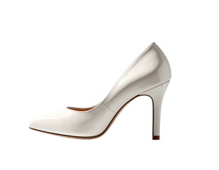 Elegant white women's high heel shoe against a black background, side view