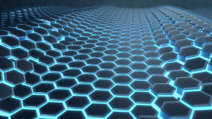 Glowing blue hexagon grid pattern metallic futuristic abstract surface with glowing blue hexagonal grid pattern, metallic futuristic pattern and depth - Powered by Adobe