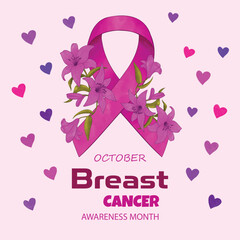 October Breast Cancer Awareness Month with Pink Ribbon and Hearts, a Thoughtful Design Honoring Survivors and Promoting Prevention