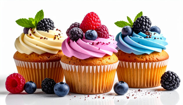 Berry Topped Cupcakes A Trio of Decadent Treats with Fresh Berries & Sprinkles
