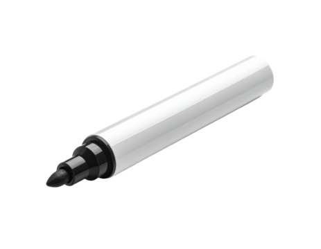 A shiny white marker with a black tip, isolated against a stark black background