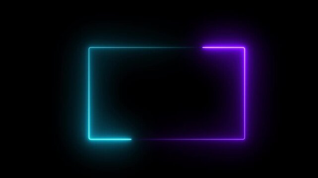 A neon rectangle icon features a glowing, rectangular outline in bright neon colors like blue, pink, or green, symbolizing modernity, focus, or boundaries, often used for buttons or navigation 