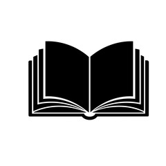 Open Book Silhouette with Visible Pages and Spine Detail, Black and White Graphic