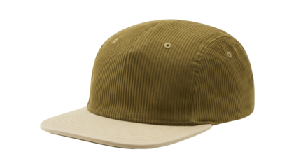 Olive green corduroy baseball cap isolated on white, stylish headwear for casual fashion and sun protection, no background