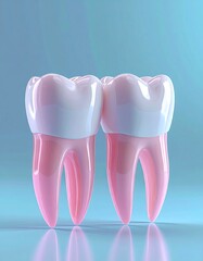 Two molars connected with light shining on surface