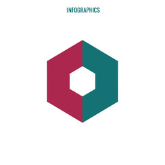 Hexagonal infographic element with segmented design in maroon and teal, perfect for data visualization and presentation templates