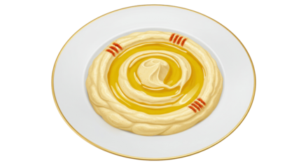 Creamy hummus with olive oil isolated on a plate, Middle Eastern dip with paprika for healthy eating and Mediterranean cuisine