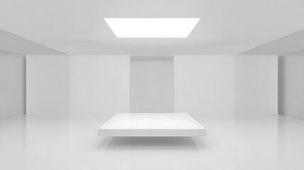 Fototapeta premium Minimalist White Exhibition Space A Platform for Art Contemporary Design and Clean Aesthetics A Study in Architectural Simplicity