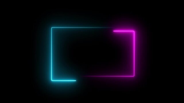 A neon rectangle icon features a glowing, rectangular outline in bright neon colors like blue, pink, or green, symbolizing modernity, focus, or boundaries, often used for buttons or navigation 