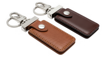 Leather keychain brown and dark brown isolated on transparent background